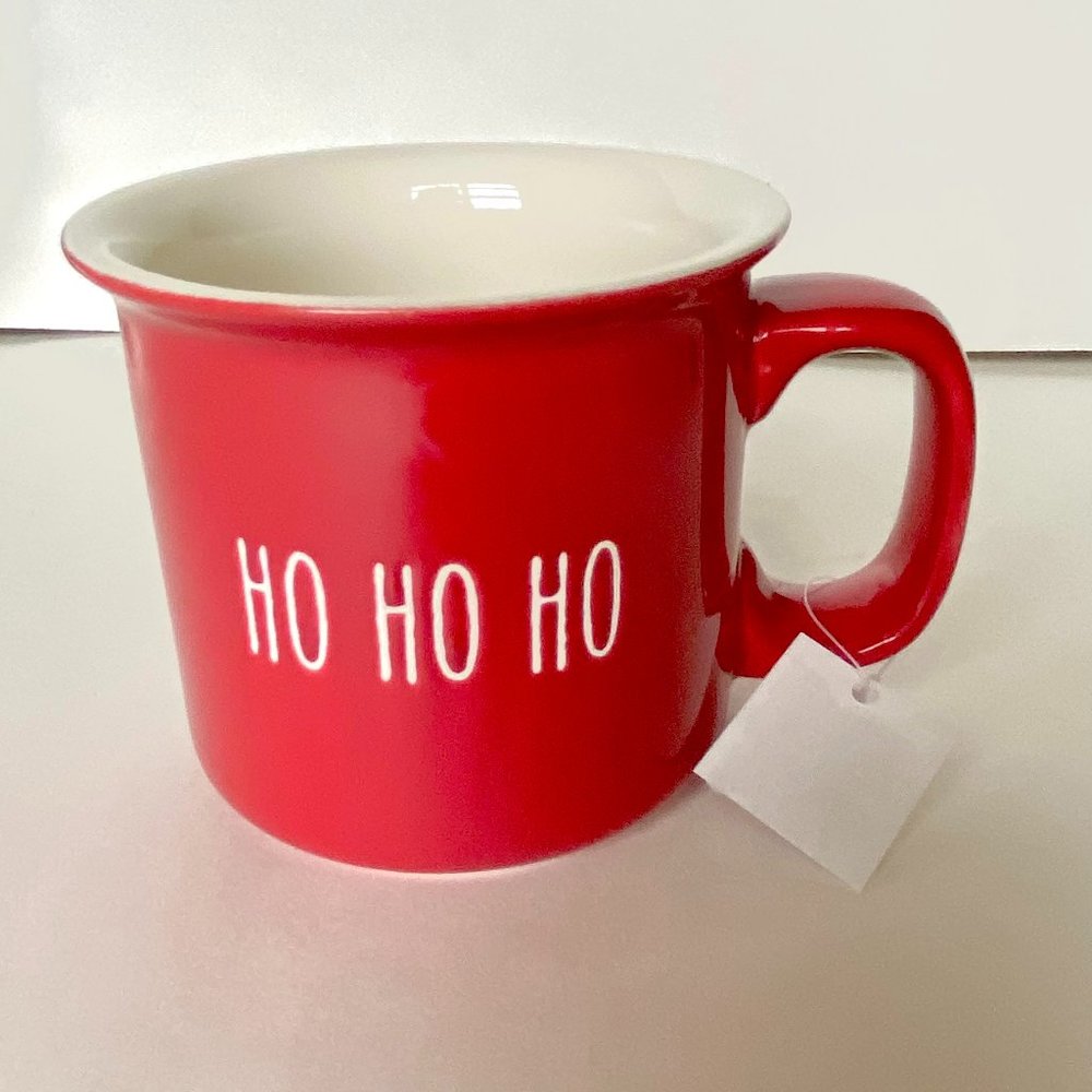 NWT Large Ceramic Holiday Coffee Mug Gift Santa "Ho Ho Ho" Red & White 16oz Xmas